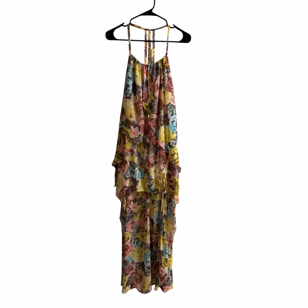 Ardene Floral Asymmetrical Maxi Dress in Yellow, Pink & Blue